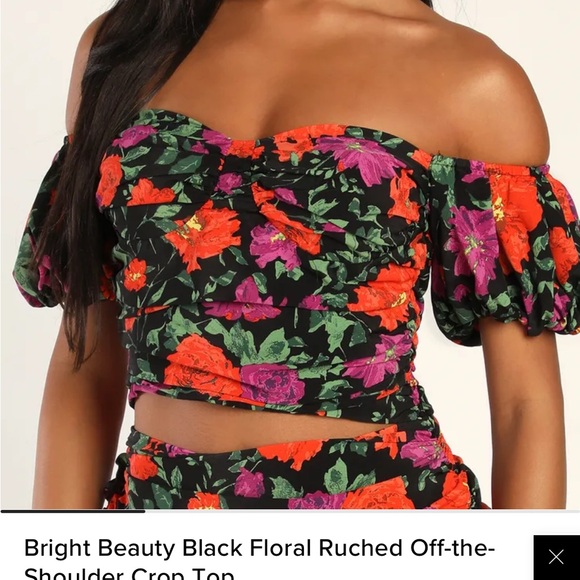 Lulu’s Bright Beauty Black Floral Ruched Two Piece Set - Picture 2 of 6